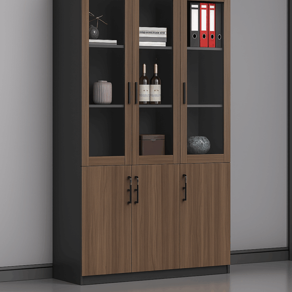 3-Door Wooden Cabinet – Spacious Office Storage with Lockable Doors